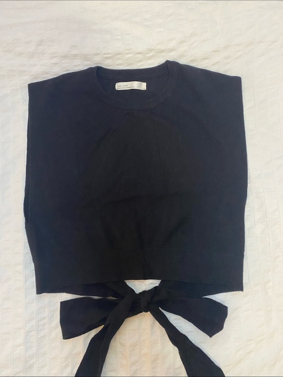 OAK + FORT Tops - OAK + FORT Black Tie-Back Crewneck Short Sleeve Top